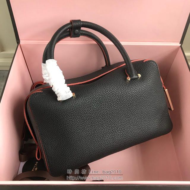DELVAUX女包 Delvau單肩斜挎包 半手工Cool box 中號 德爾沃女手提包 手拎包 黑橙  fcs1186